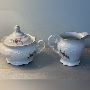 VINTAGE WAWEL—POLAND—Sugar Server & Creamer WILD  FLORAL—FINE CHINA